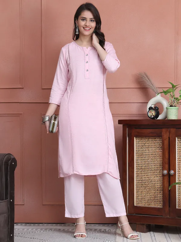 Pink_Cotton_Solid_Casual_Kurta_Sets_For_Women