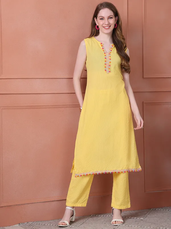 Yellow_Cotton_Embroidered_Casual_Kurta_Sets_For_Women