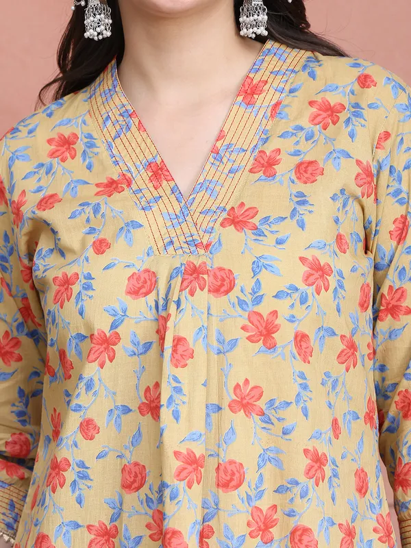 Brown_Cotton_Printed_Casual_Kurta_Sets_For_Women