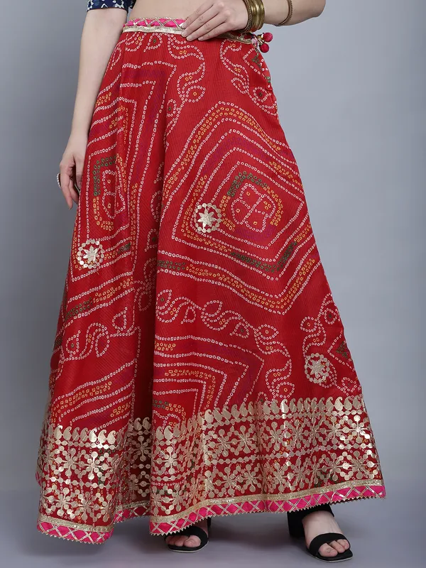 Red_Cotton_Kota_Doriya_Printed_Gota_Patti_Work_Skirt_For_Women