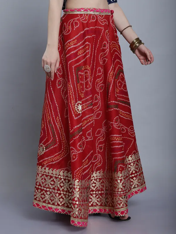 Red_Cotton_Kota_Doriya_Printed_Gota_Patti_Work_Skirt_For_Women