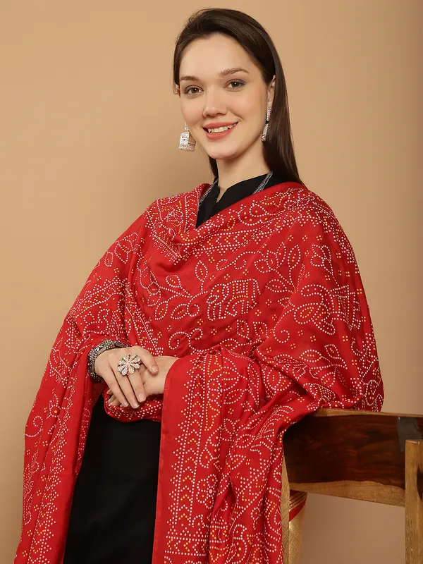 Red_Muslin_Bandhej_Ethnic_Dupatta