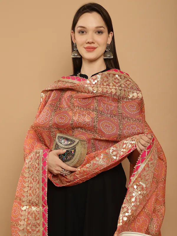 Peach_Cotton_Kota_Doriya_Gota_Patti_Work_Dupatta