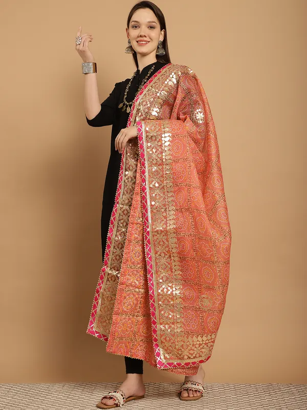 Peach_Cotton_Kota_Doriya_Gota_Patti_Work_Dupatta