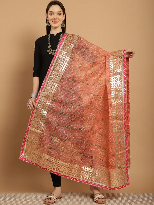 Peach_Cotton_Kota_Doriya_Gota_Patti_Work_Dupatta