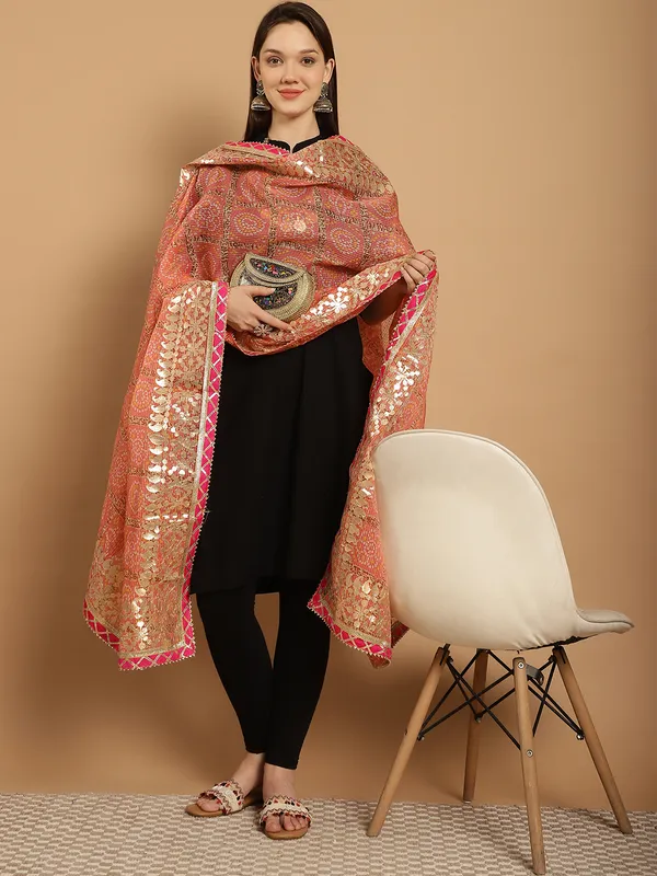 Peach_Cotton_Kota_Doriya_Gota_Patti_Work_Dupatta