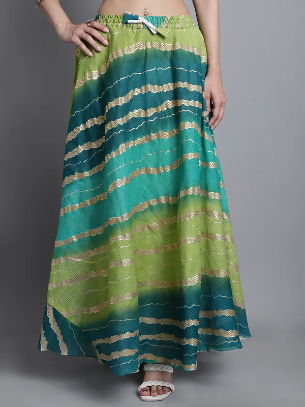 Green_Cotton_Kota_Doriya_Printed_Casual_Skirt_For_Women