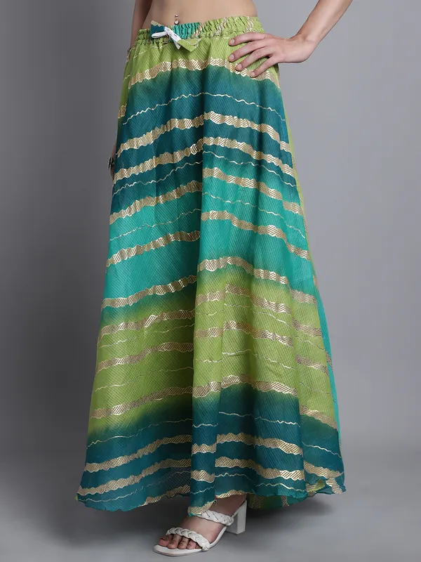 Green_Cotton_Kota_Doriya_Printed_Casual_Skirt_For_Women