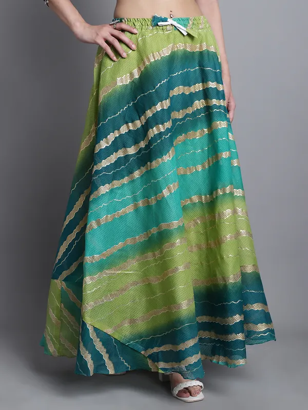 Green_Cotton_Kota_Doriya_Printed_Casual_Skirt_For_Women