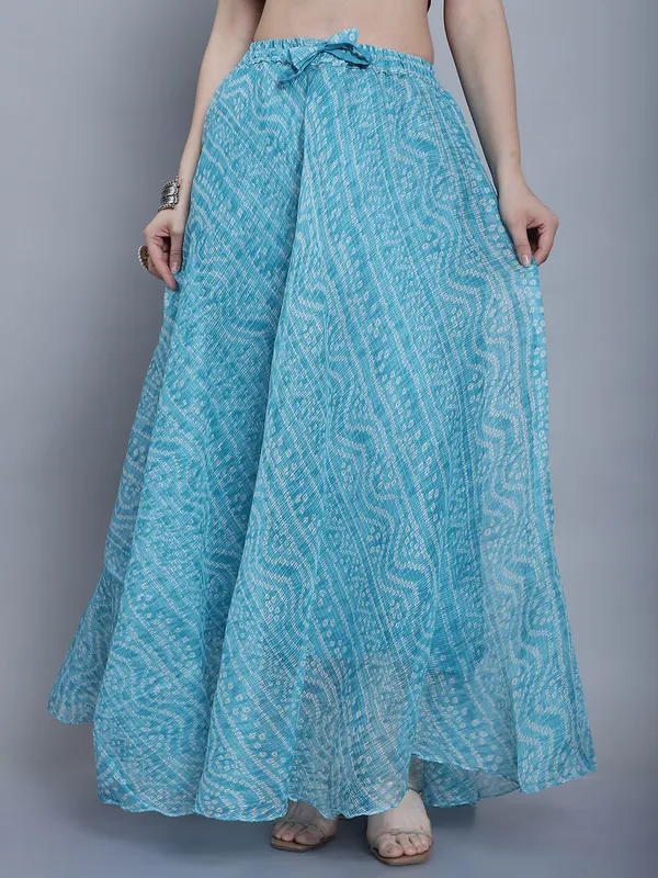Turquoise_Cotton_Kota_Doriya_Printed_Casual_Skirt_For_Women