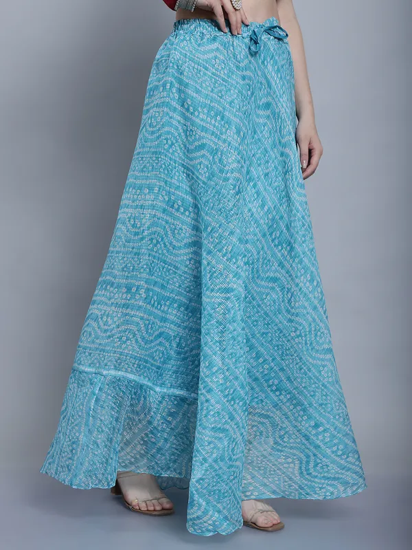 Turquoise_Cotton_Kota_Doriya_Printed_Casual_Skirt_For_Women
