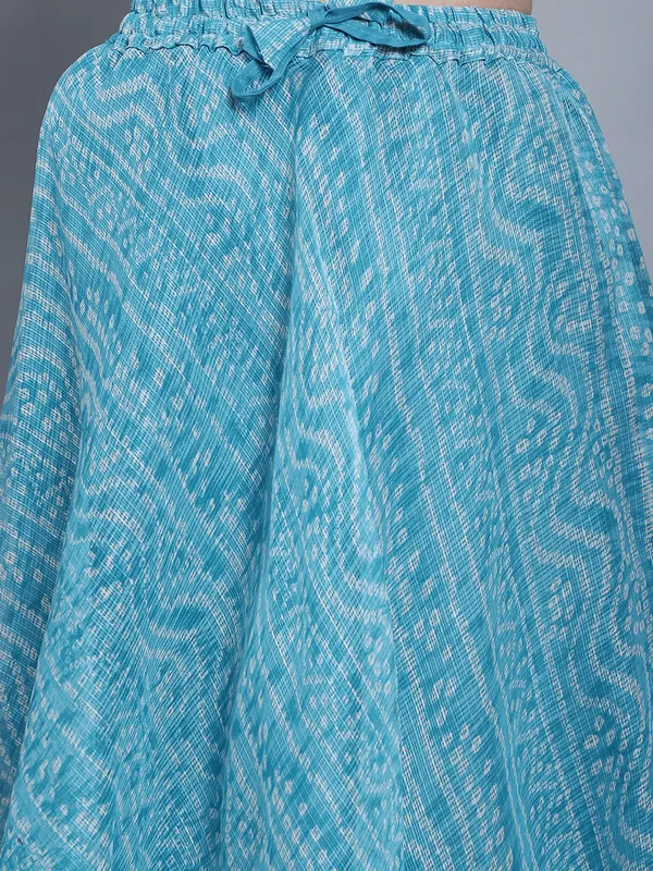 Turquoise_Cotton_Kota_Doriya_Printed_Casual_Skirt_For_Women