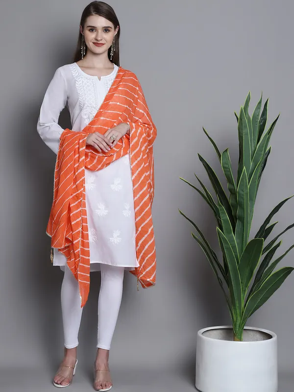 Orange_Cotton_Stripes_Print_Dupatta