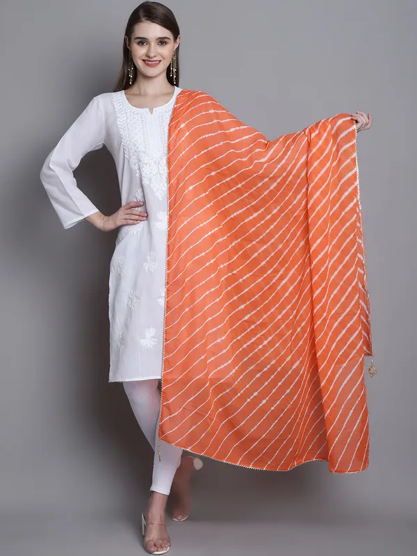 Orange_Cotton_Stripes_Print_Dupatta