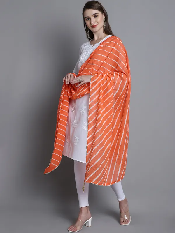 Orange_Cotton_Stripes_Print_Dupatta