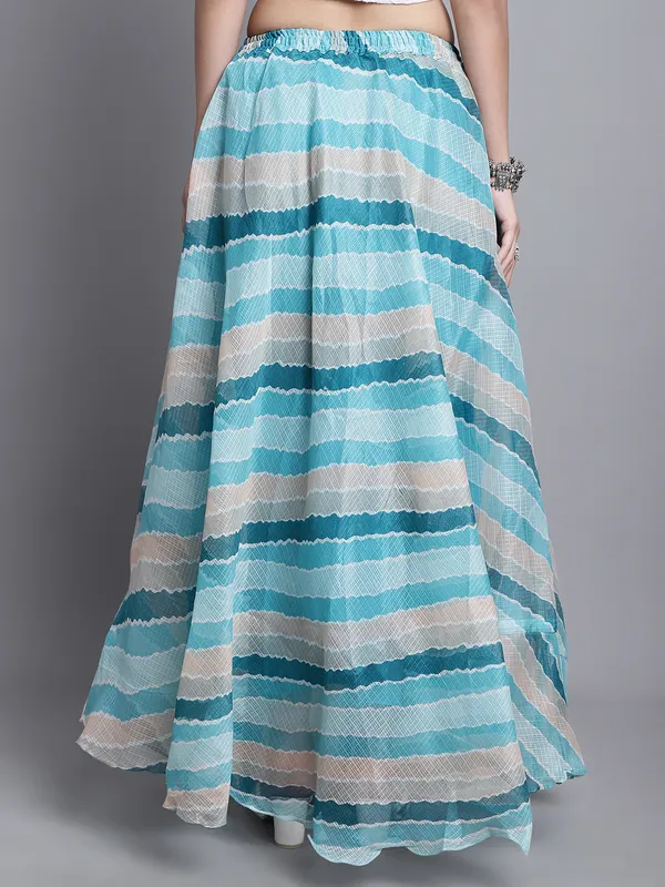 Turquoise_Cotton_Kota_Doriya_Printed_Casual_Skirt_For_Women