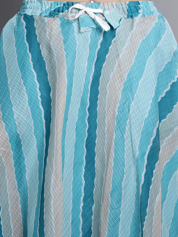 Turquoise_Cotton_Kota_Doriya_Printed_Casual_Skirt_For_Women