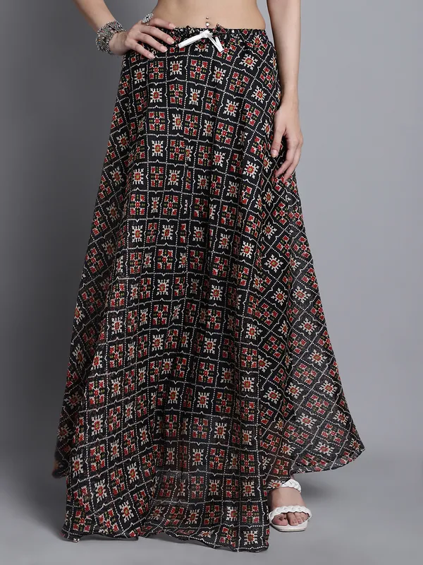 Black_Cotton_Kota_Doriya_Printed_Casual_Skirt_For_Women
