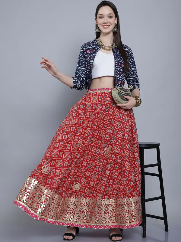 Red_Cotton_Kota_Doriya_Printed_Gota_Patti_Work_Skirt_For_Women