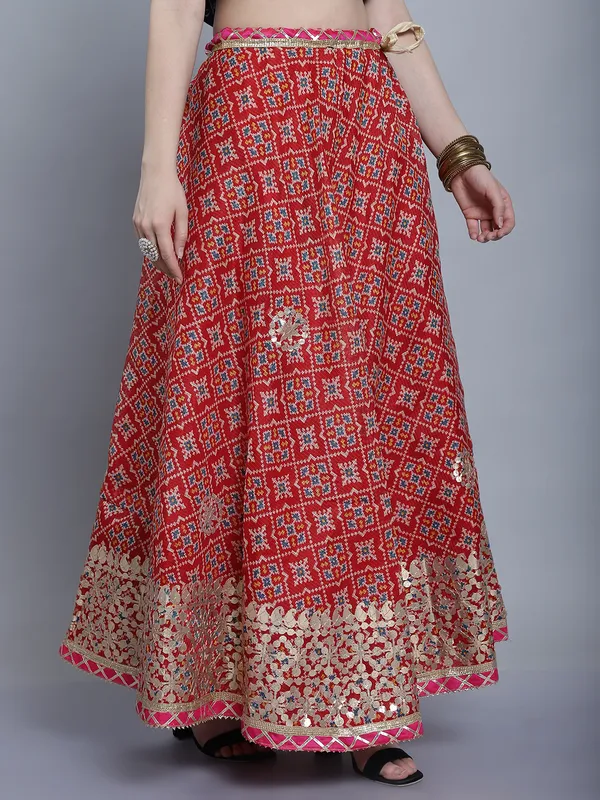 Red_Cotton_Kota_Doriya_Printed_Gota_Patti_Work_Skirt_For_Women