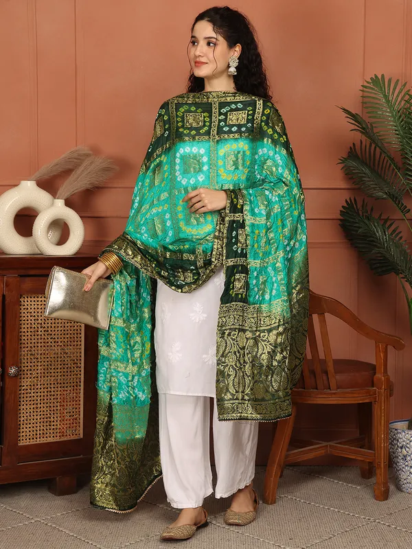 Green_Banarasi_Silk_Hand_Tie-Dye_Bandhej_Dupatta