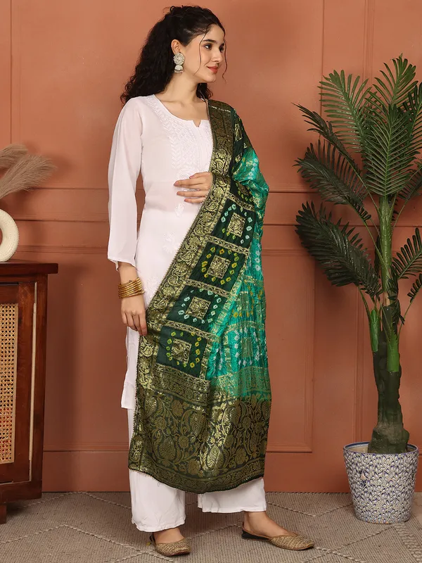Green_Banarasi_Silk_Hand_Tie-Dye_Bandhej_Dupatta
