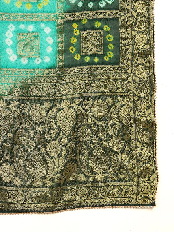Green_Banarasi_Silk_Hand_Tie-Dye_Bandhej_Dupatta