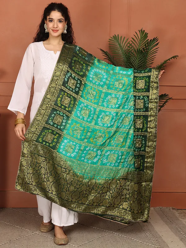 Green_Banarasi_Silk_Hand_Tie-Dye_Bandhej_Dupatta