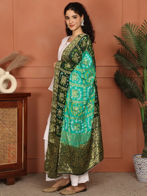 Green_Banarasi_Silk_Hand_Tie-Dye_Bandhej_Dupatta