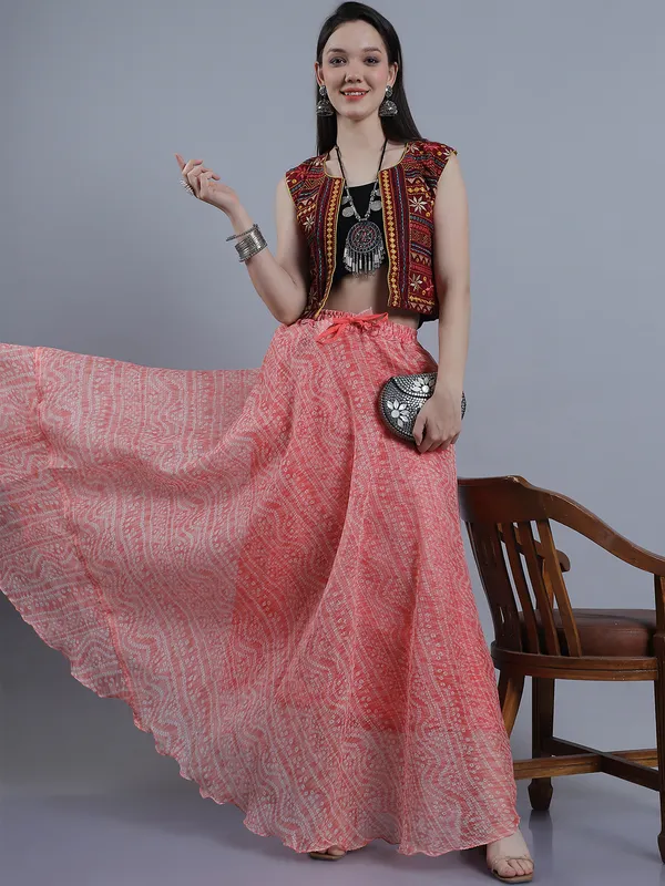 Peach_Cotton_Kota_Doriya_Printed_Casual_Skirt_For_Women