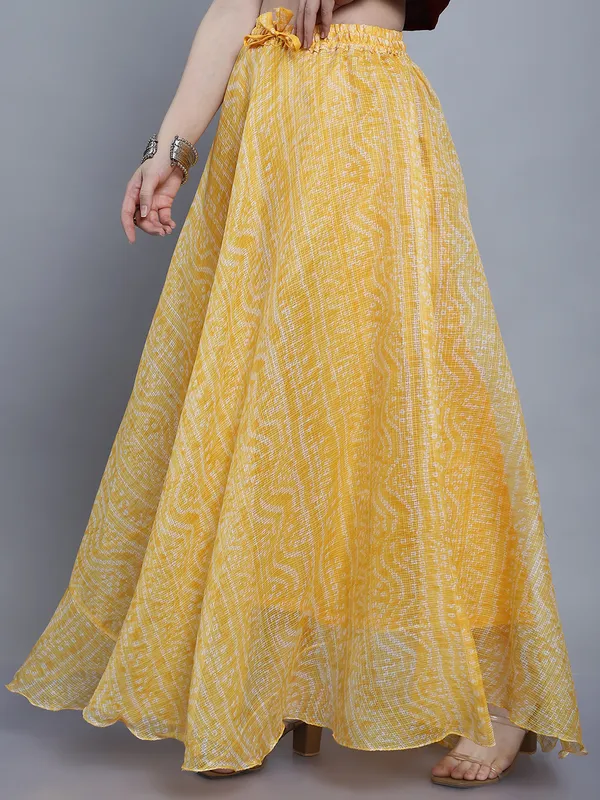 Yellow_Cotton_Kota_Doriya_Printed_Casual_Skirt_For_Women