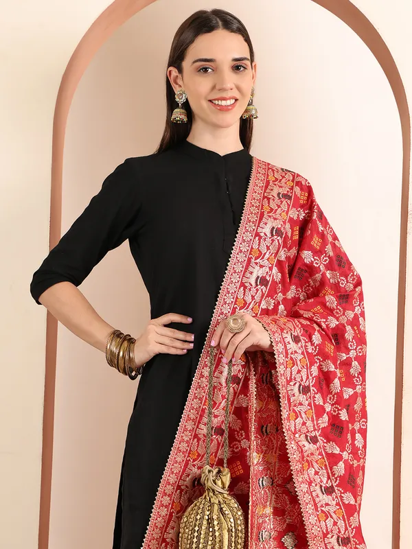 Red_Banarasi_Silk_Hand_Tie-Dye_Bandhej_Dupatta