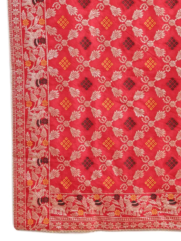 Red_Banarasi_Silk_Hand_Tie-Dye_Bandhej_Dupatta