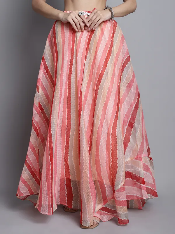 Peach_Cotton_Kota_Doriya_Printed_Casual_Skirt_For_Women