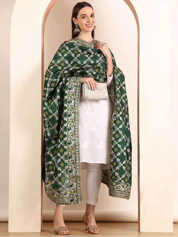 Green_Banarasi_Silk_Hand_Tie-Dye_Bandhej_Dupatta