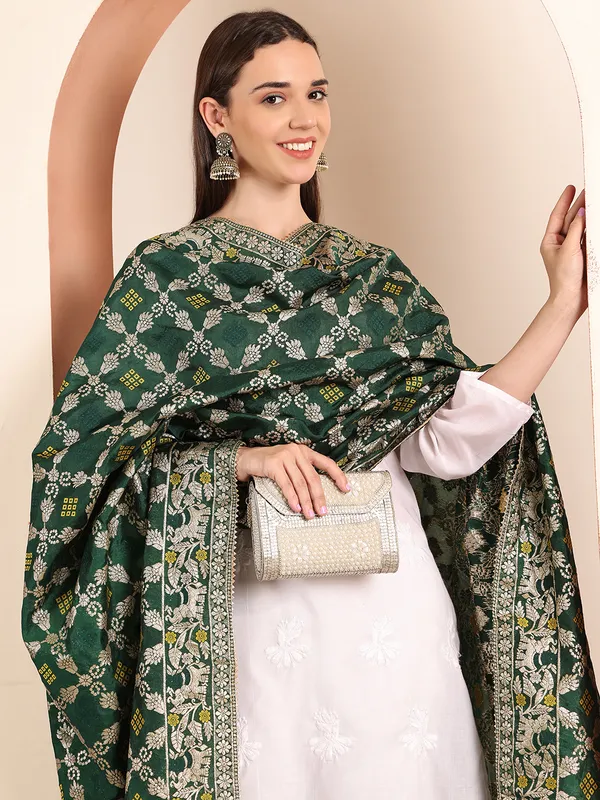 Green_Banarasi_Silk_Hand_Tie-Dye_Bandhej_Dupatta