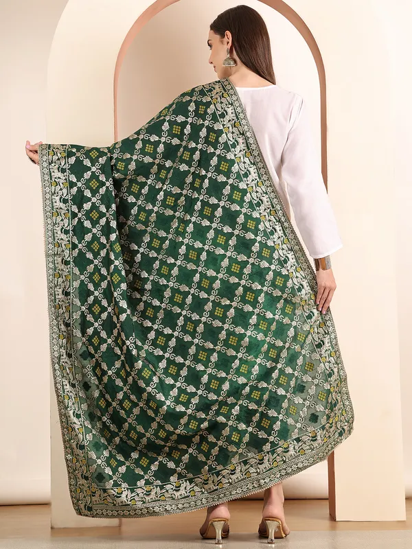 Green_Banarasi_Silk_Hand_Tie-Dye_Bandhej_Dupatta