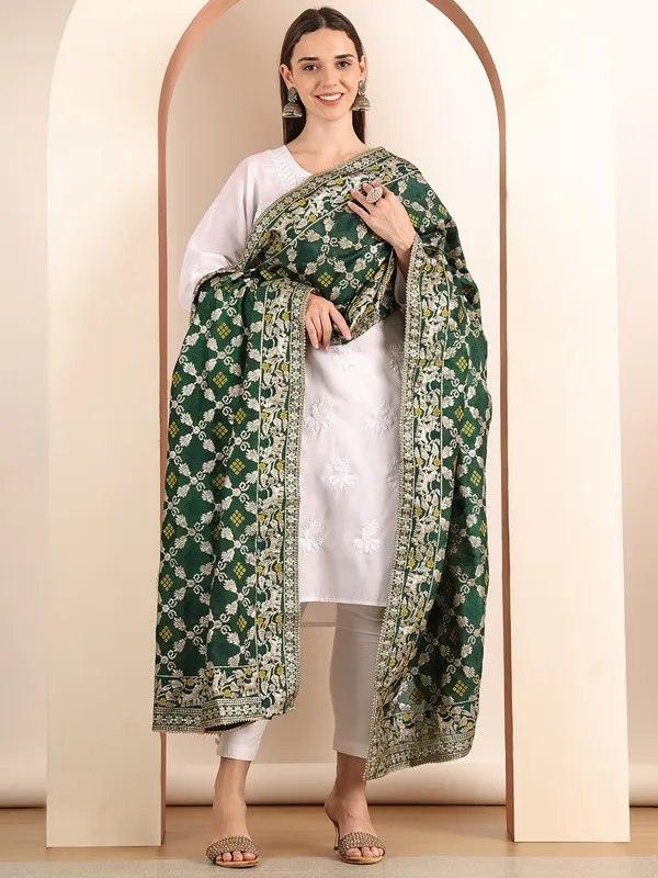 Green_Banarasi_Silk_Hand_Tie-Dye_Bandhej_Dupatta