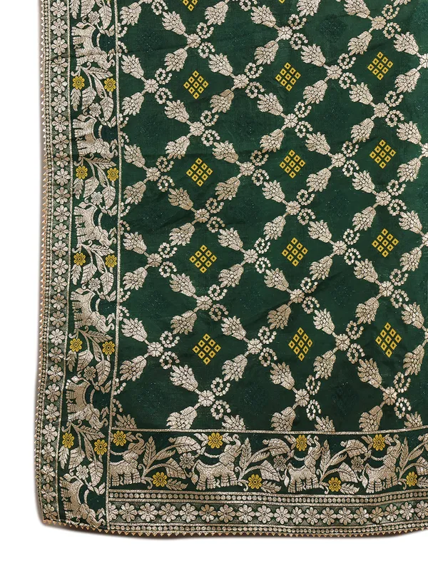 Green_Banarasi_Silk_Hand_Tie-Dye_Bandhej_Dupatta