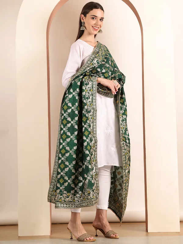 Green_Banarasi_Silk_Hand_Tie-Dye_Bandhej_Dupatta