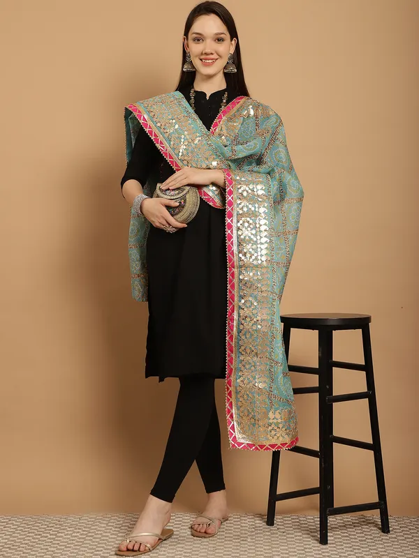 Turquoise_Cotton_Kota_Doriya_Gota_Patti_Work_Dupatta