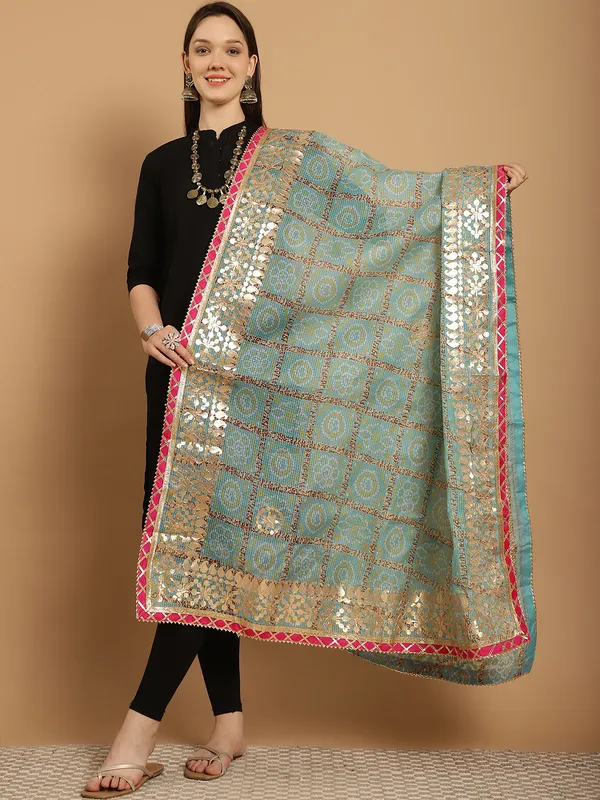 Turquoise_Cotton_Kota_Doriya_Gota_Patti_Work_Dupatta