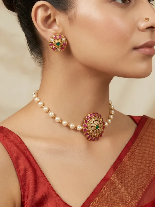 Trendy_Kemp_single_line_Pearl_Choker_set