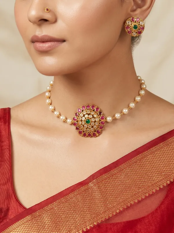 Trendy_Kemp_single_line_Pearl_Choker_set