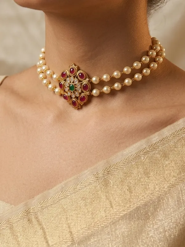 Traditional_Pendant_with_double_line_pearl_Choker