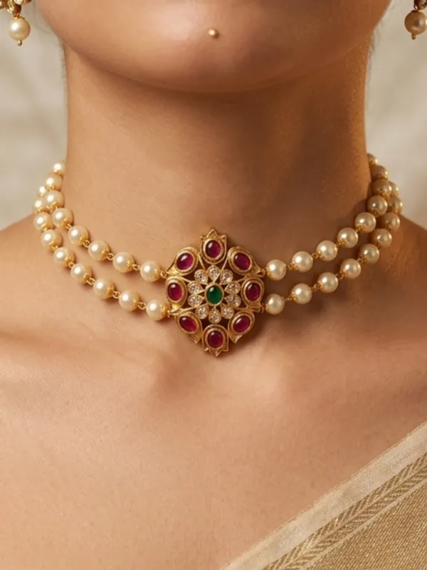 Traditional_Pendant_with_double_line_pearl_Choker