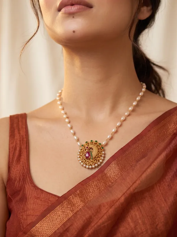 Latest_Peacock_design_Single_line_Pearl_Mala
