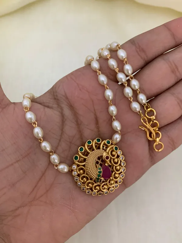 Latest_Peacock_design_Single_line_Pearl_Mala