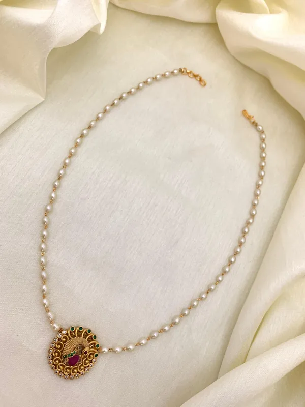 Latest_Peacock_design_Single_line_Pearl_Mala