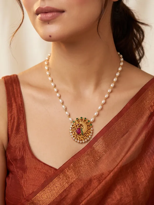 Latest_Peacock_design_Single_line_Pearl_Mala